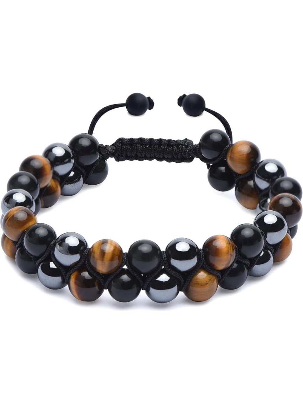Triple Protection Bracelet for Men - Tigers Eye, Black Obsidian, Hematite, 8mm